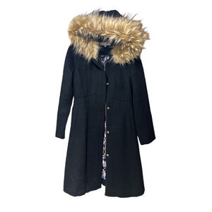 Eliza J - Belted Brushed Wool Blend with Faux Fur Trim - Size 10